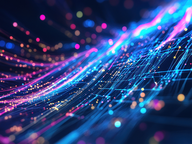 Abstract digital data stream visualization with connected lines and dots