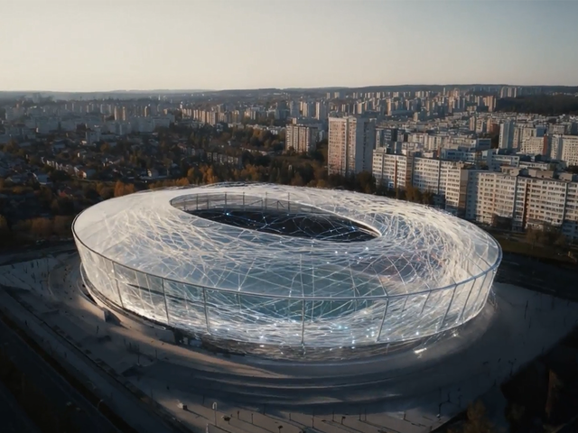 Aerial view of a futuristic stadium