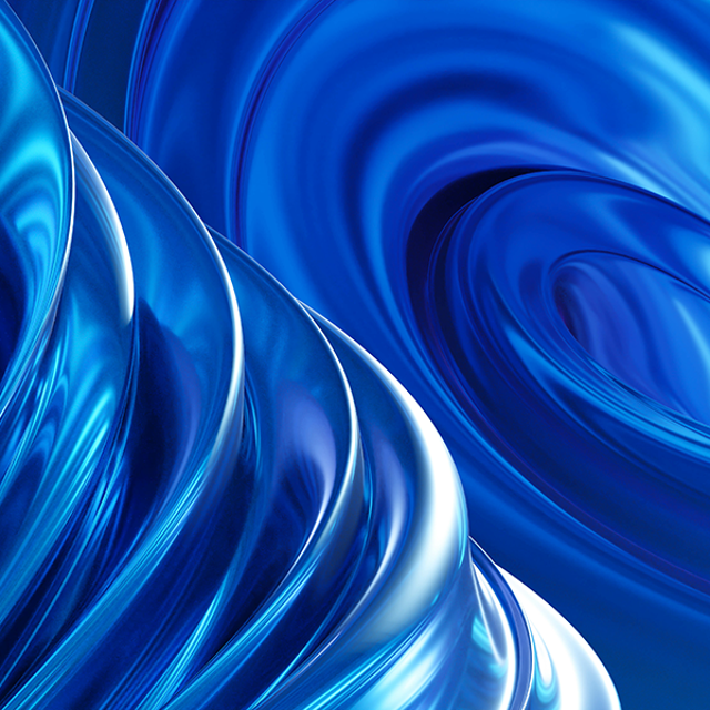 Blue abstract geometric shape with metal surface 