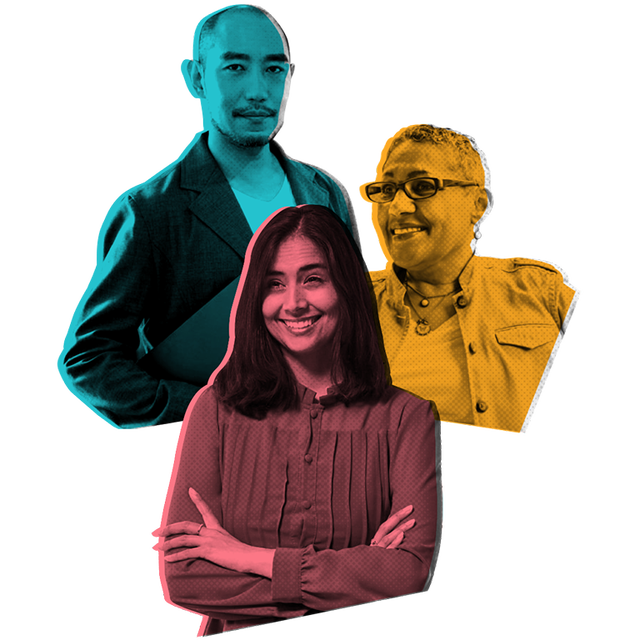 Image with one male and two females in a collage.