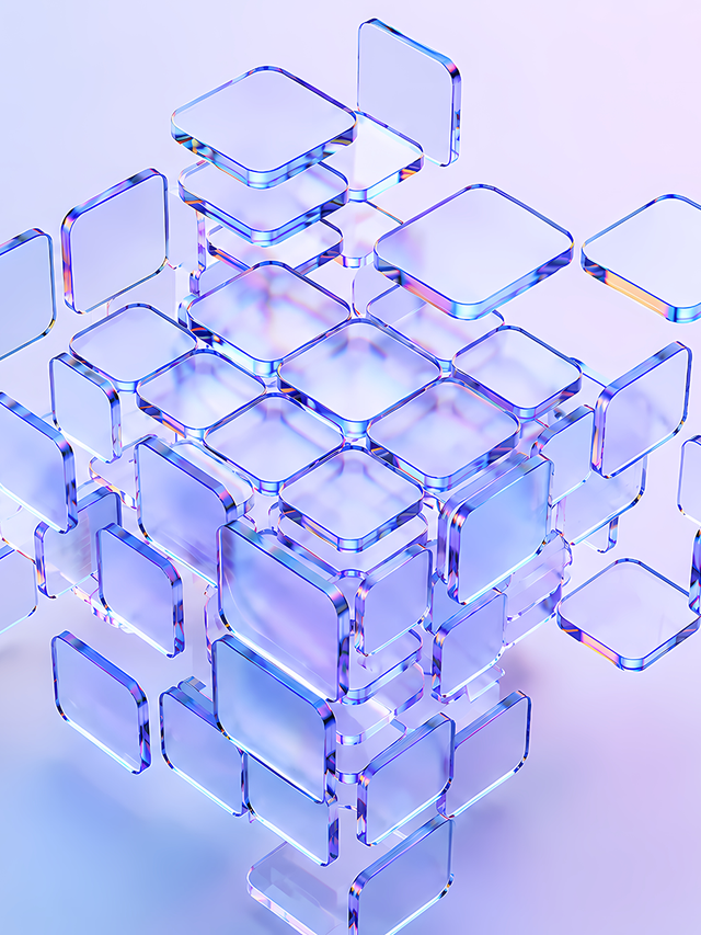 Abstract 3D render of a translucent glass cube