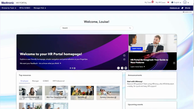 Medtronic's HRmony employee portal screenshot