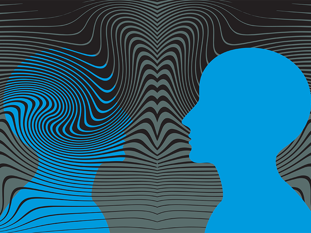 Abstract of two silhouettes facing each other, one kind of blurred out